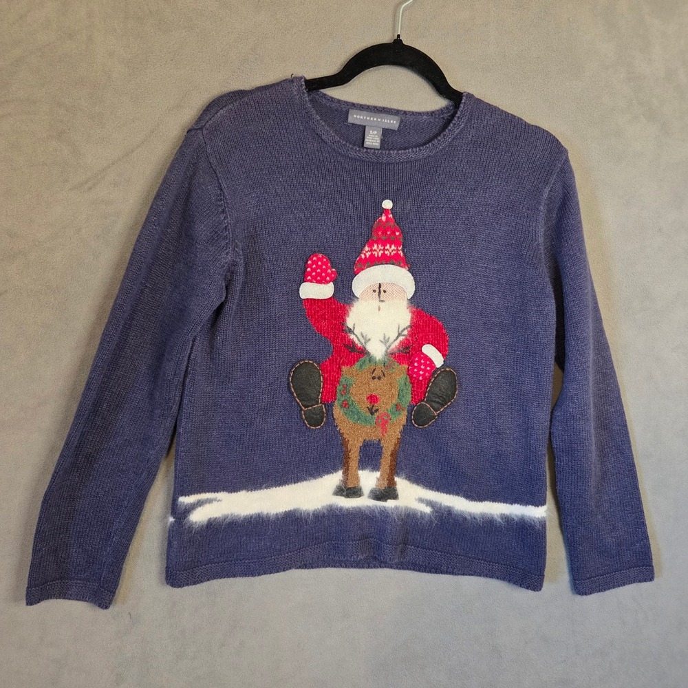 Northern Isles Santa Sweater Women's Small Reindeer Christmas Festive Kitsch